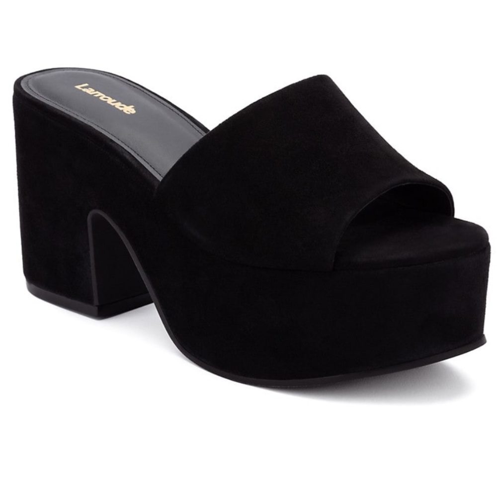 Larroude Black Suede Platform Mule Heels - Picture 2 of 6